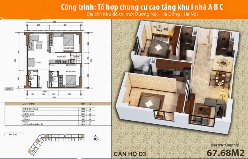 Mặt bằng căn hộ D3 dự án HH2 ABC Dương Nội