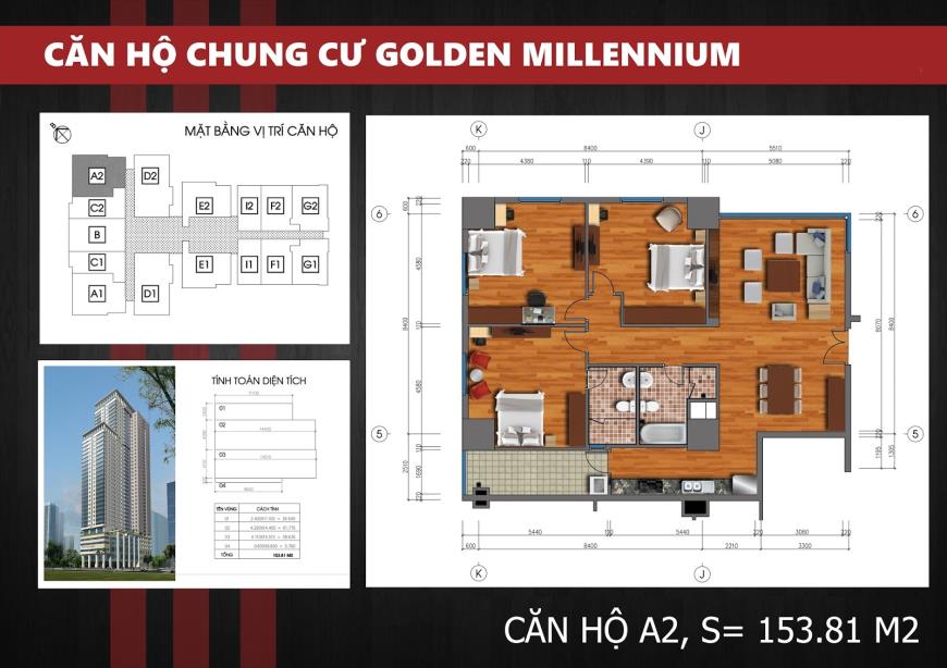 Mặt bằng căn hộ A2 dự án Chung cư Golden Millennium Trần Phú
