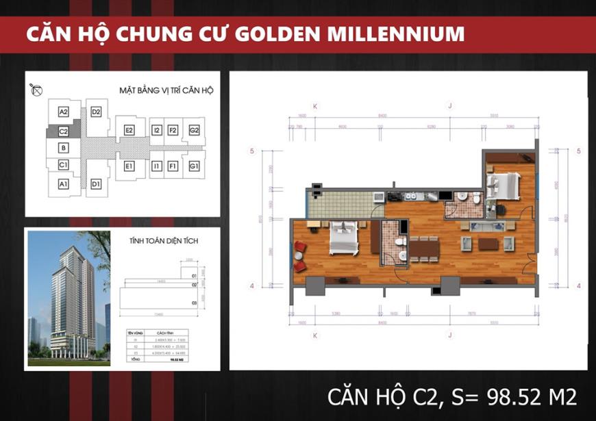 Mặt bằng căn hộ C2 dự án Chung cư Golden Millennium Trần Phú