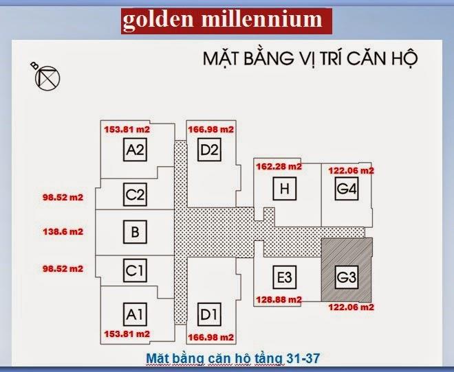 Mặt bằng căn hộ tầng 31 - 37 dự án Chung cư Golden Millennium Trần Phú