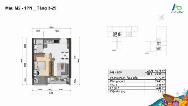 Thiết kế căn hộ 49m2 dự án D-Aqua