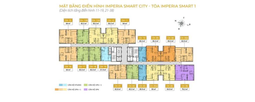 Mặt bằng tầng 11-19 và 21-38 dự án Imperia Smart City