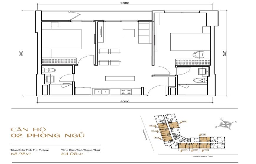 Thiết kế căn hộ 02 phòng ngủ tại Simona Heights Quy Nhơn