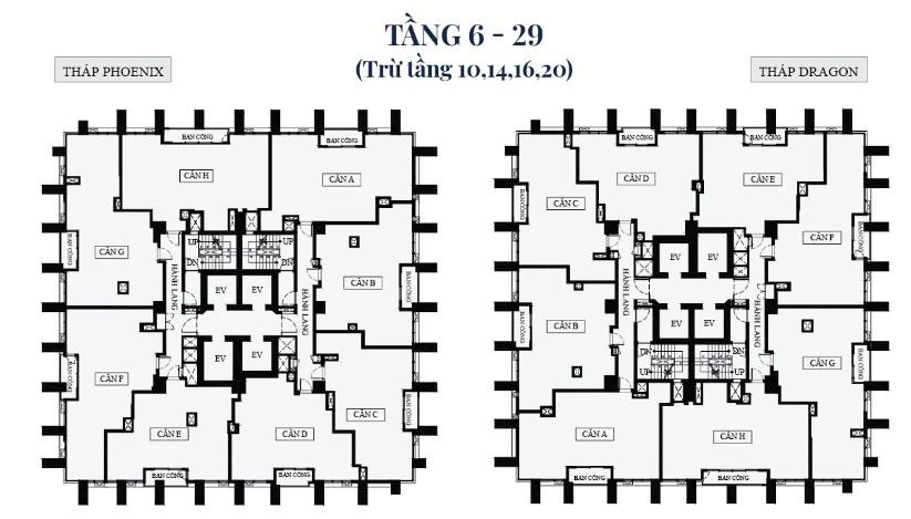 Mặt bằng tầng 6-26 ( trừ tầng 10,14,16,20) tại dự án Landmark Tower Đà Nẵng