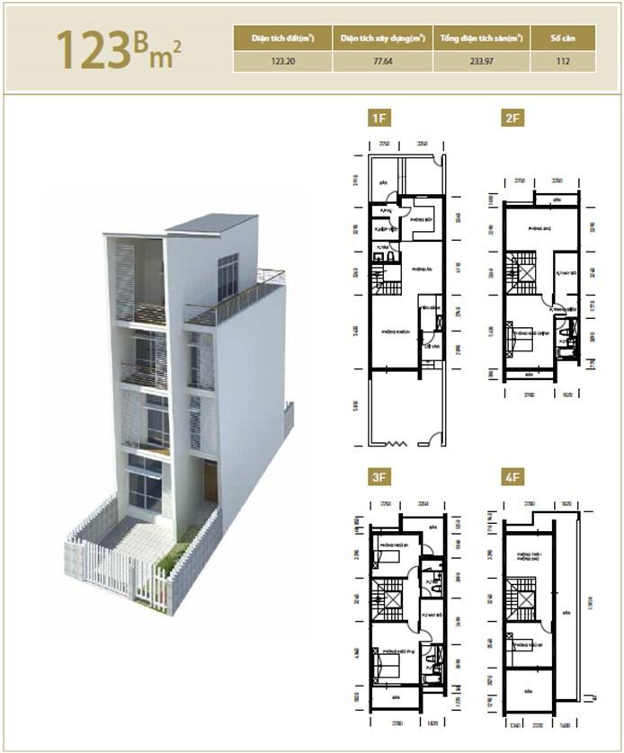 Mặt bằng căn hộ 123B m2 khu đô thị mới Bắc An Khánh