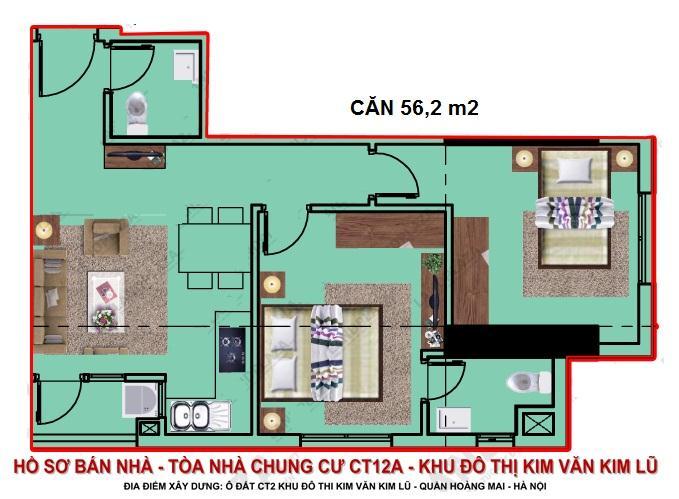 Mặt bằng căn hộ 56,2 m2 dự án Kim Văn Kim Lũ