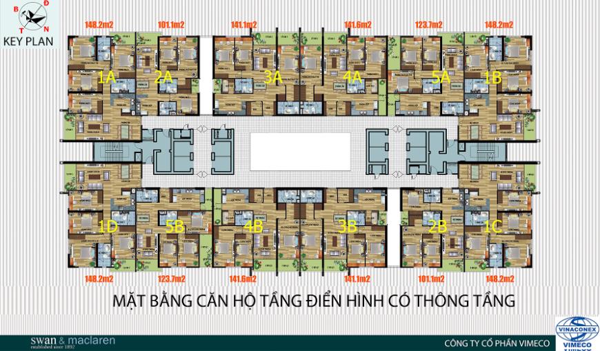 Mặt bằng căn hộ tầng điển hình dự án Chung cư CT4 Vimeco   