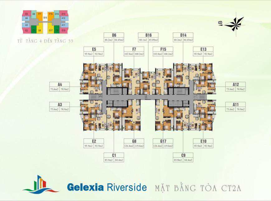 Mặt bằng tầng điển hình tòa CT2A chung cư Gelexia Riverside