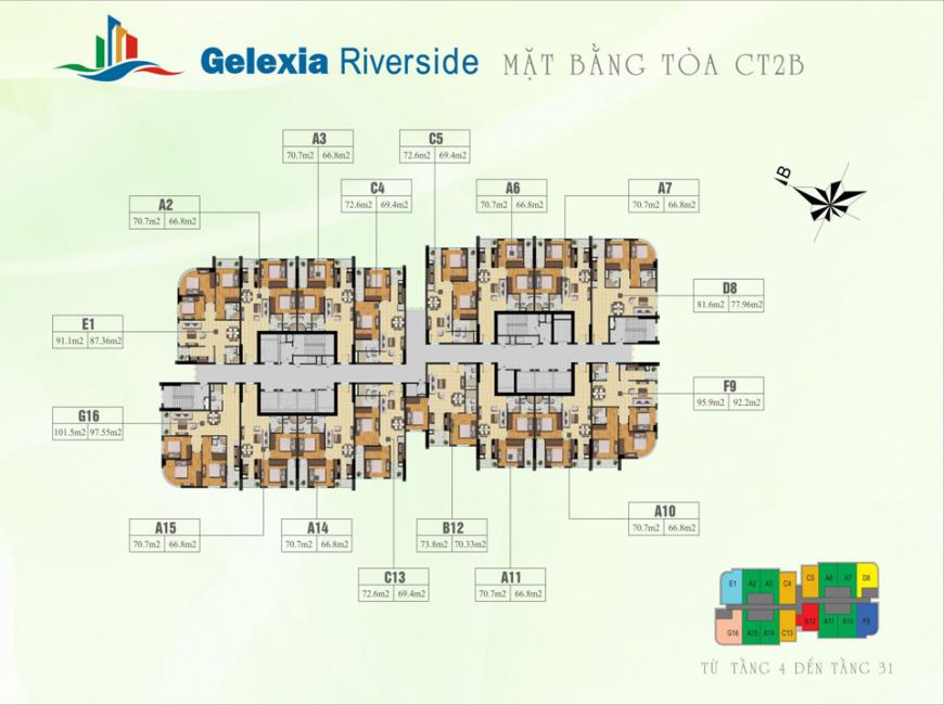 Mặt bằng tầng điển hình tòa CT2B Chung cư Gelexia Riverside