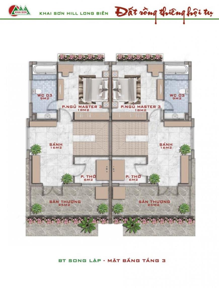 Tầng 3 biệt thự song lập tại dự án Khai Sơn