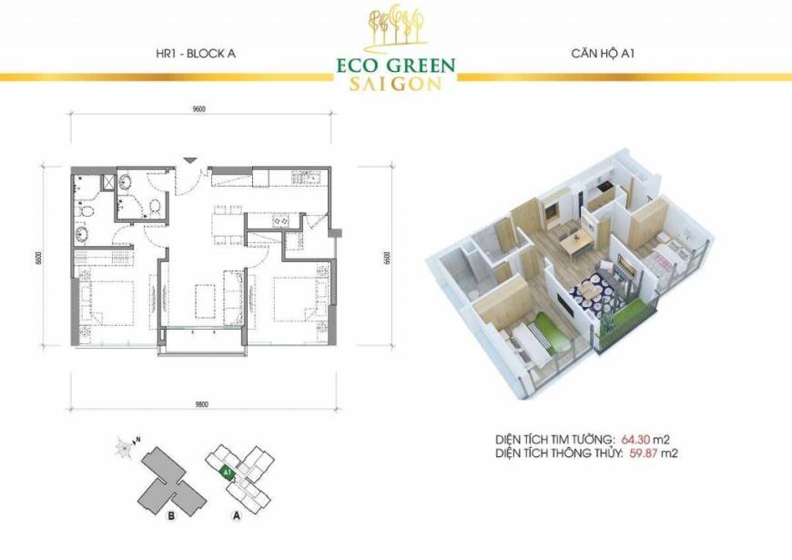 Hình ảnh căn hộ A1 dự án Eco Green Saigon