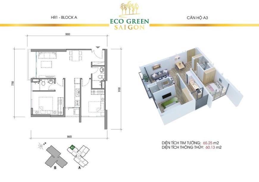 Hình ảnh căn hộ A3 dự án Eco Green Saigon