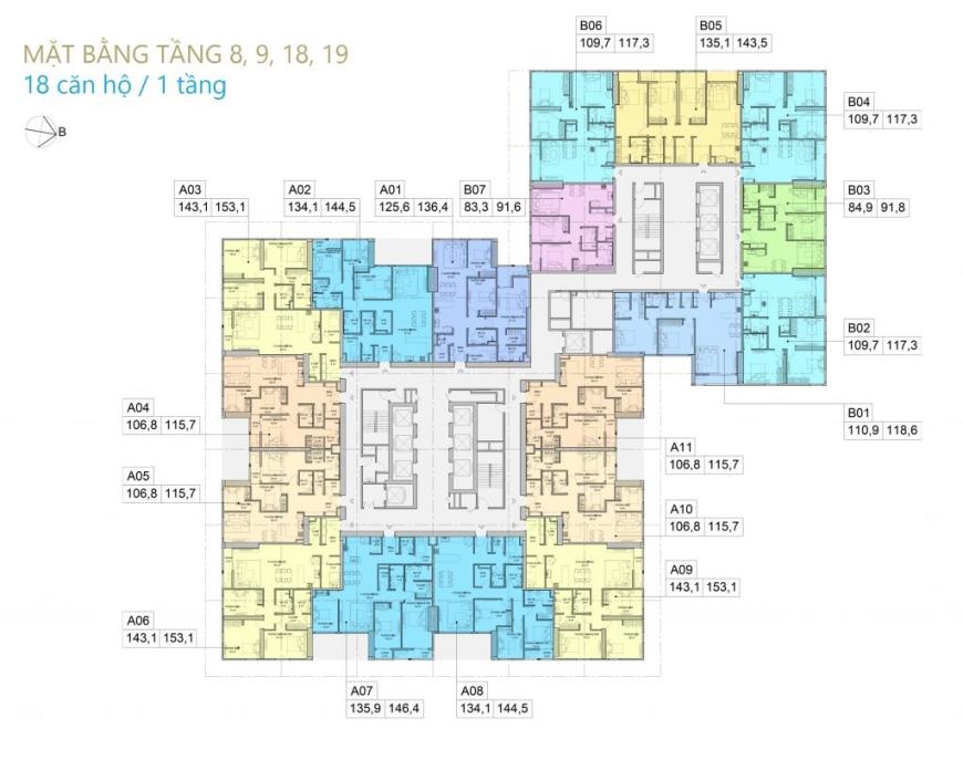 Mặt bằng tầng 8,9,18,19 chung cư BID Residence 
