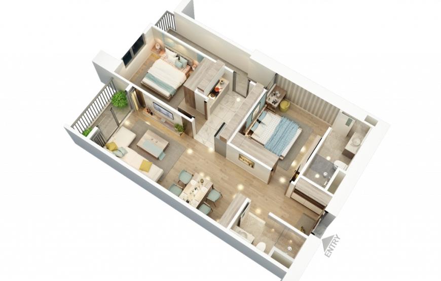 Thiết kế căn hộ 2 phòng ngủ 2 nhà vệ sinh chung cư BID Residence 
