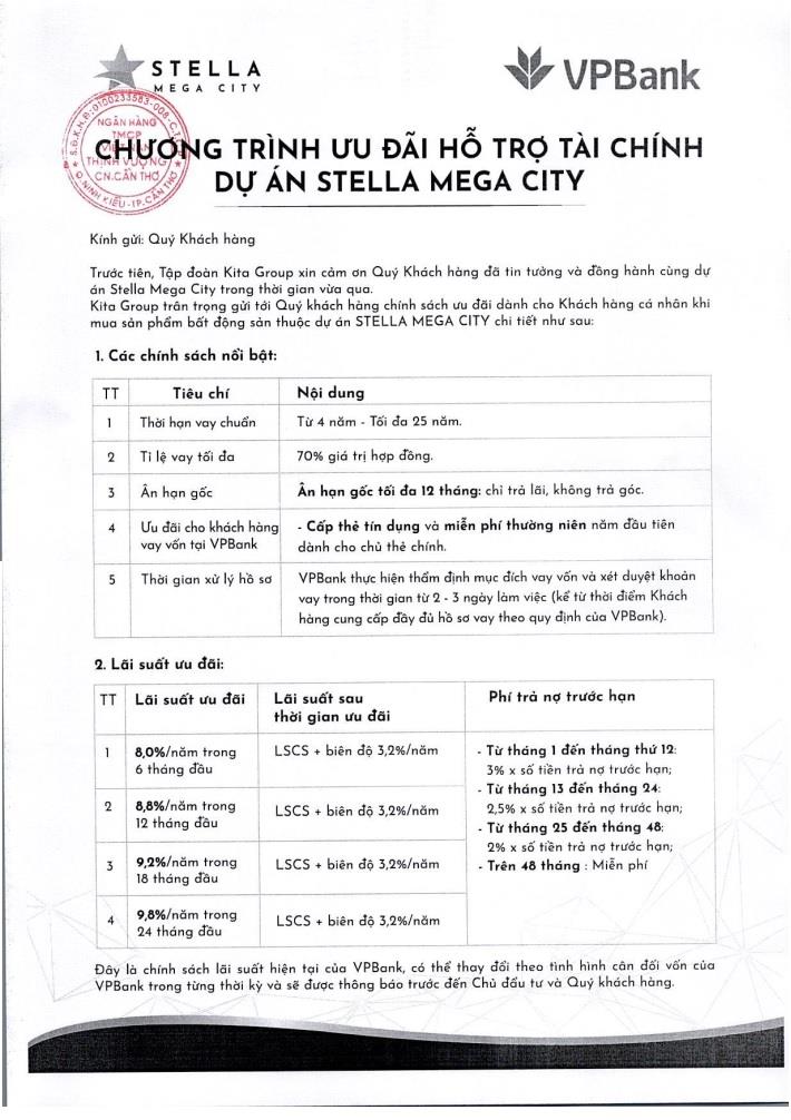 Chính sách ưu đãi dự án Stella Mega City