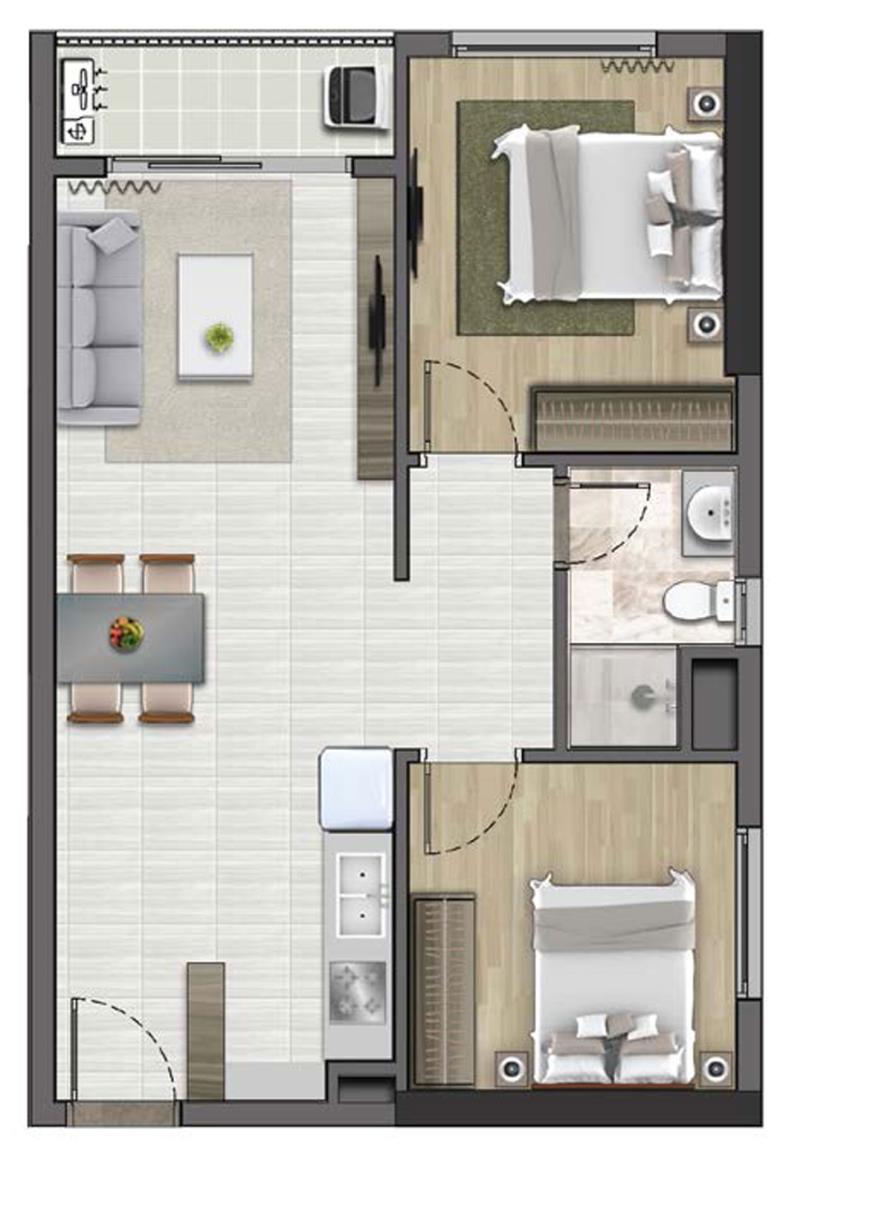 Thiết kế căn hộ diện tích 49.44 - 50.78m2 dự án Soho Residence