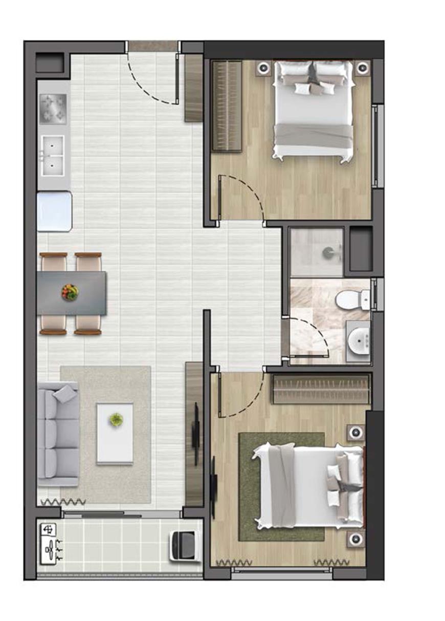 Thiết kế căn hộ diện tích 53.89 - 54.34m2 dự án Soho Residence