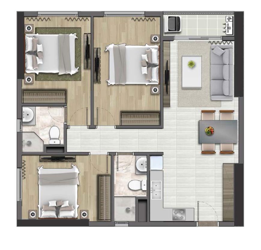 Thiết kế căn hộ diện tích 85.94 - 86.6m2 dự án Soho Residence