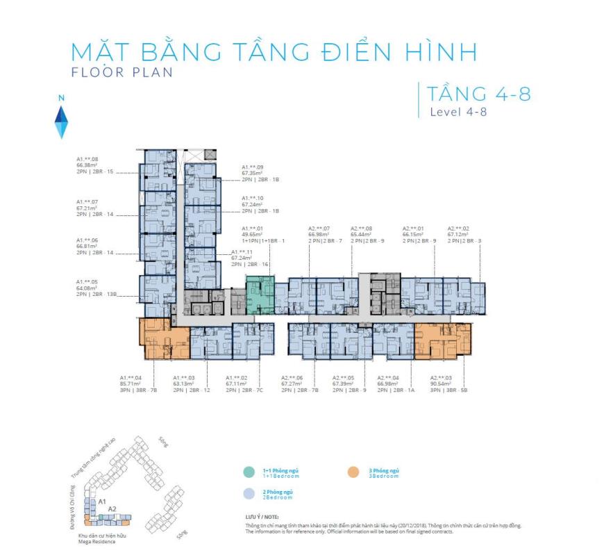 Mặt bằng tầng 4-8 tháp A dự án Safira Khang Điền